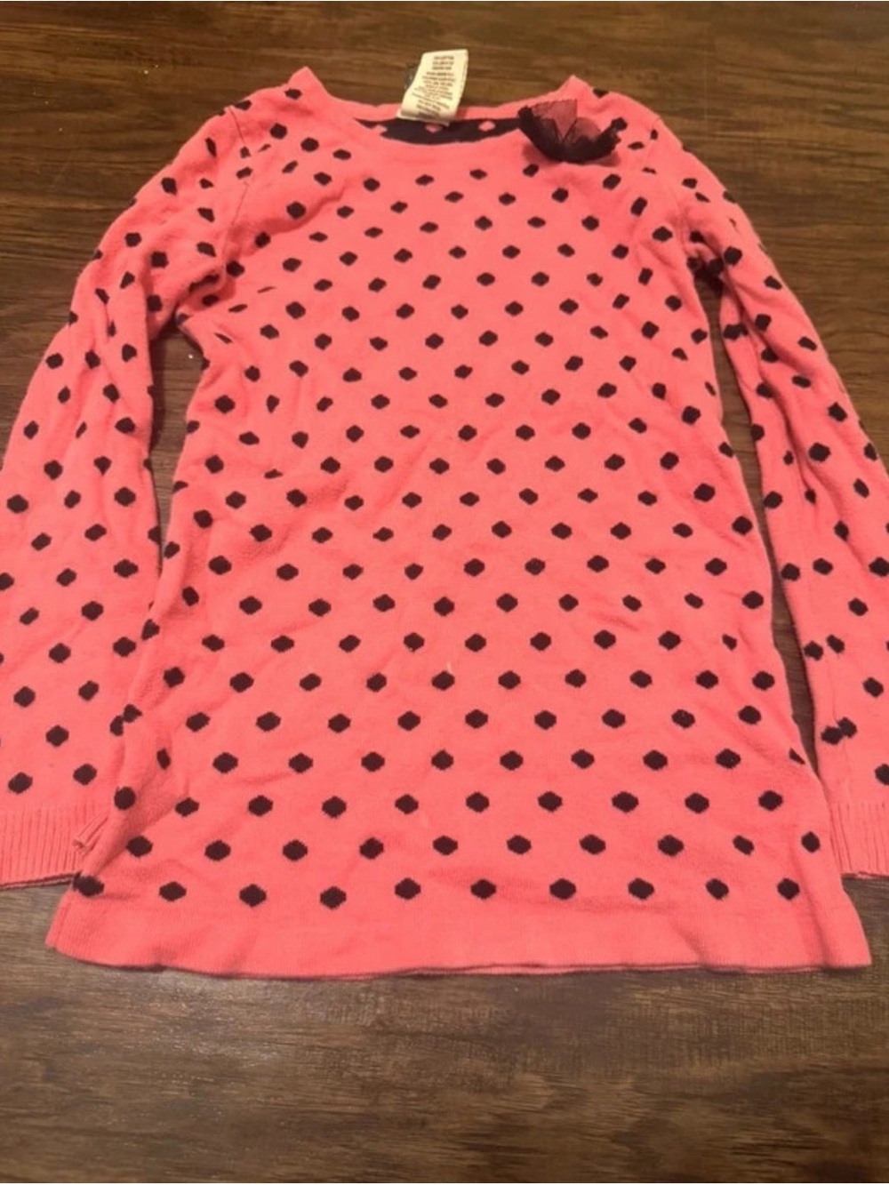 Sonoma Pink Crewneck Sweater with Black Polka Dots